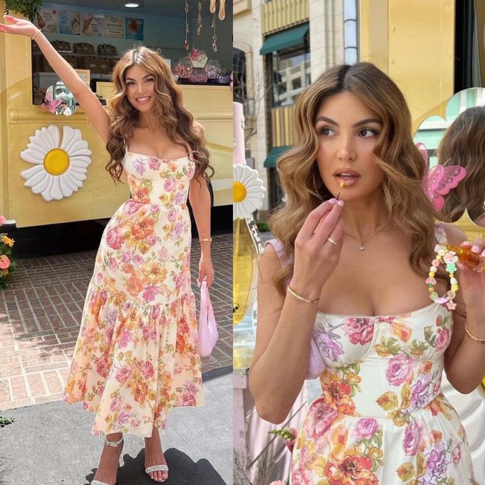 HOUSE OF CB 'Elia' Ivory Floral Midi Sundress NWOT size XS